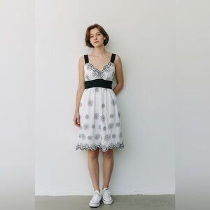 Jack by BB Dakota Black White Embroidered Fit & Flare Dress NWT